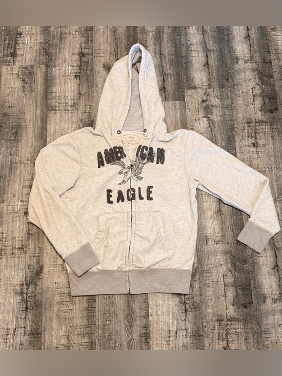 American Eagle Outfitters Other - American Eagle Outfitters Light Heather Gray Men’s Zip Hoodie with Eagle Graphic